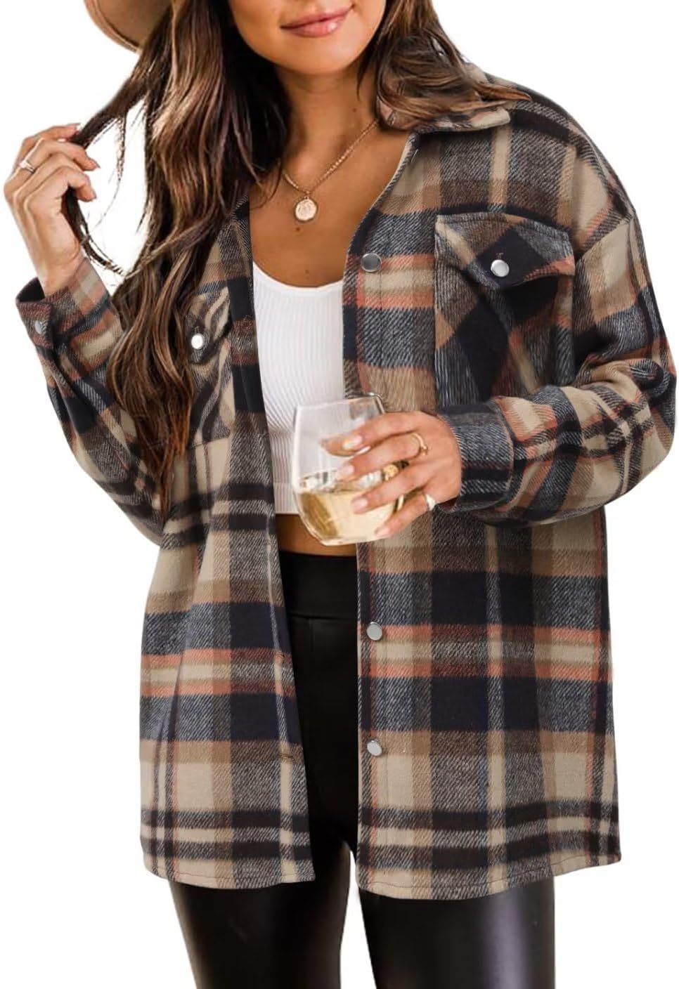 ZOLUCKY Womens Shackets Jacket Plus Size Long Sleeve Blouses