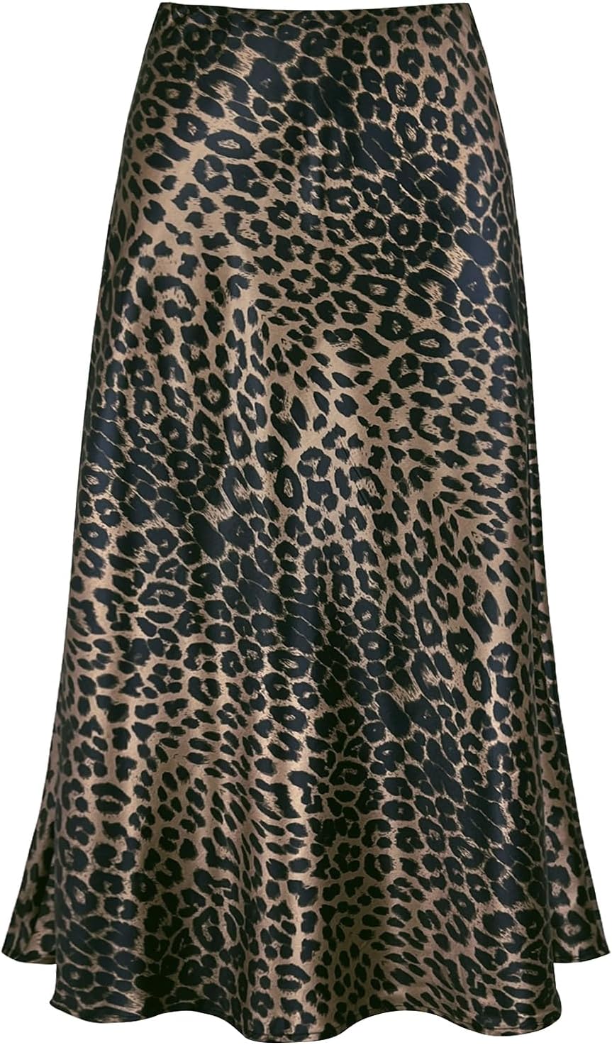 Women's Satin High Waist Flared A Line Midi Skirt for Style
