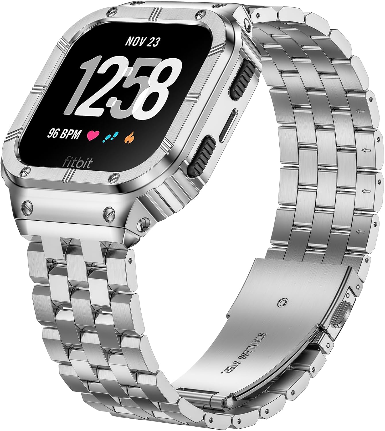 SUPLINK Stainless Steel Case and Band for Fitbit Versa 2/3/4