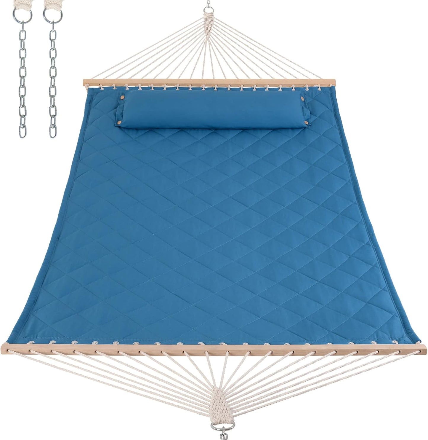 Quilted Hammock with Spreader Bars and Pillow for Relaxation