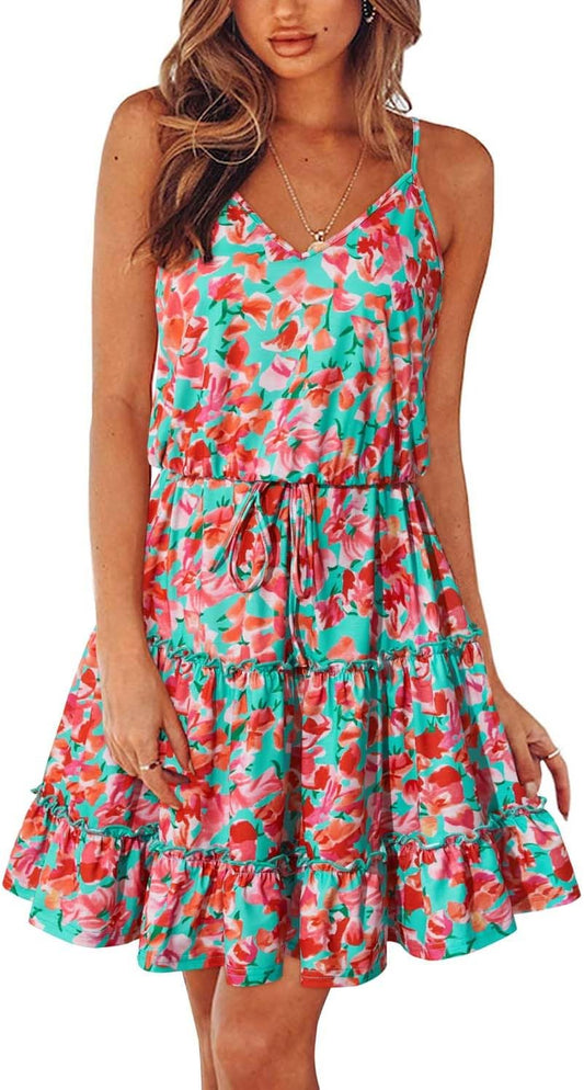 2025 Summer Dress for Women with Spaghetti Straps and Ruffles