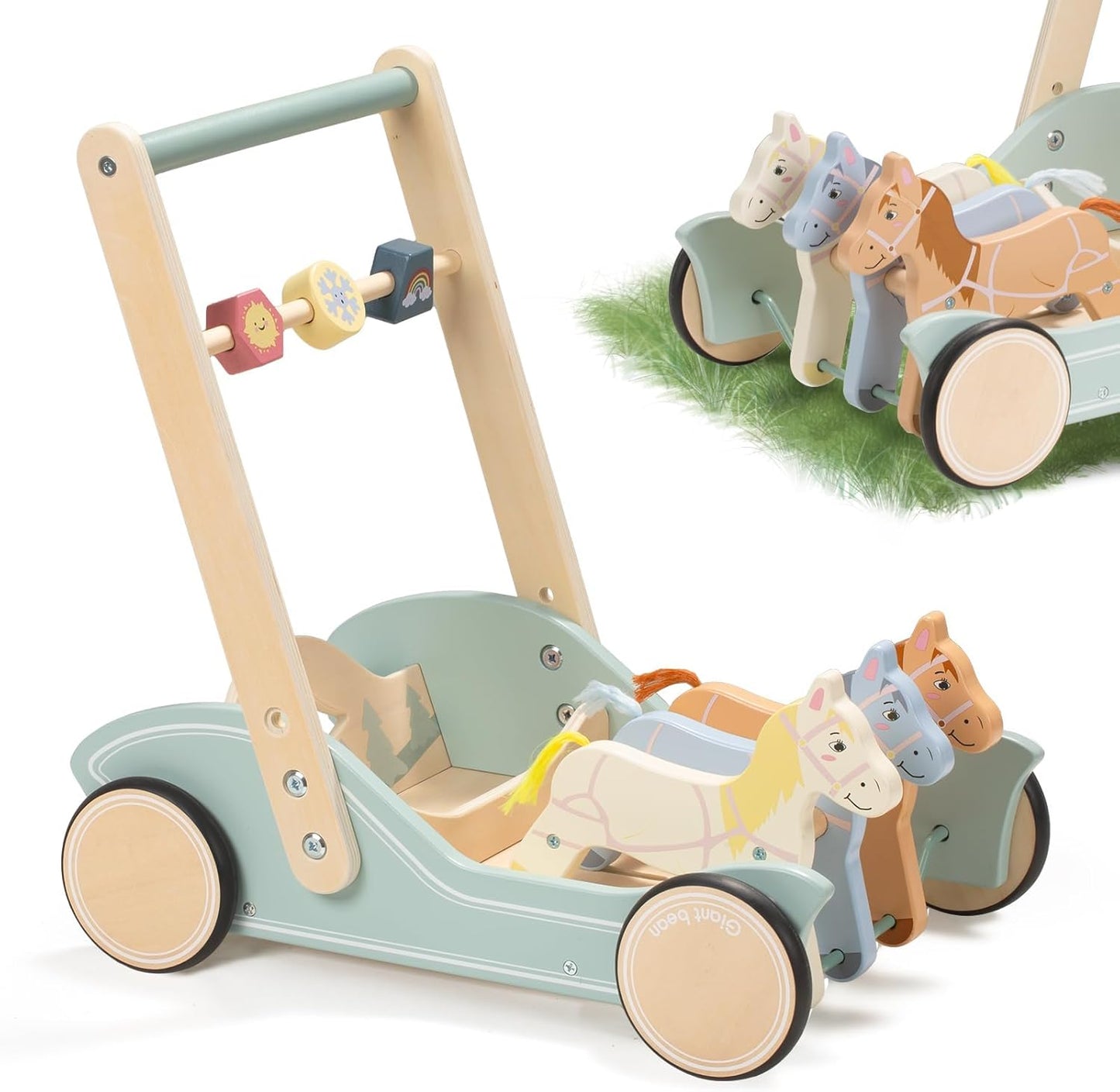 Giant Bean Wooden Baby Push Walker for Toddlers Ages 1-3