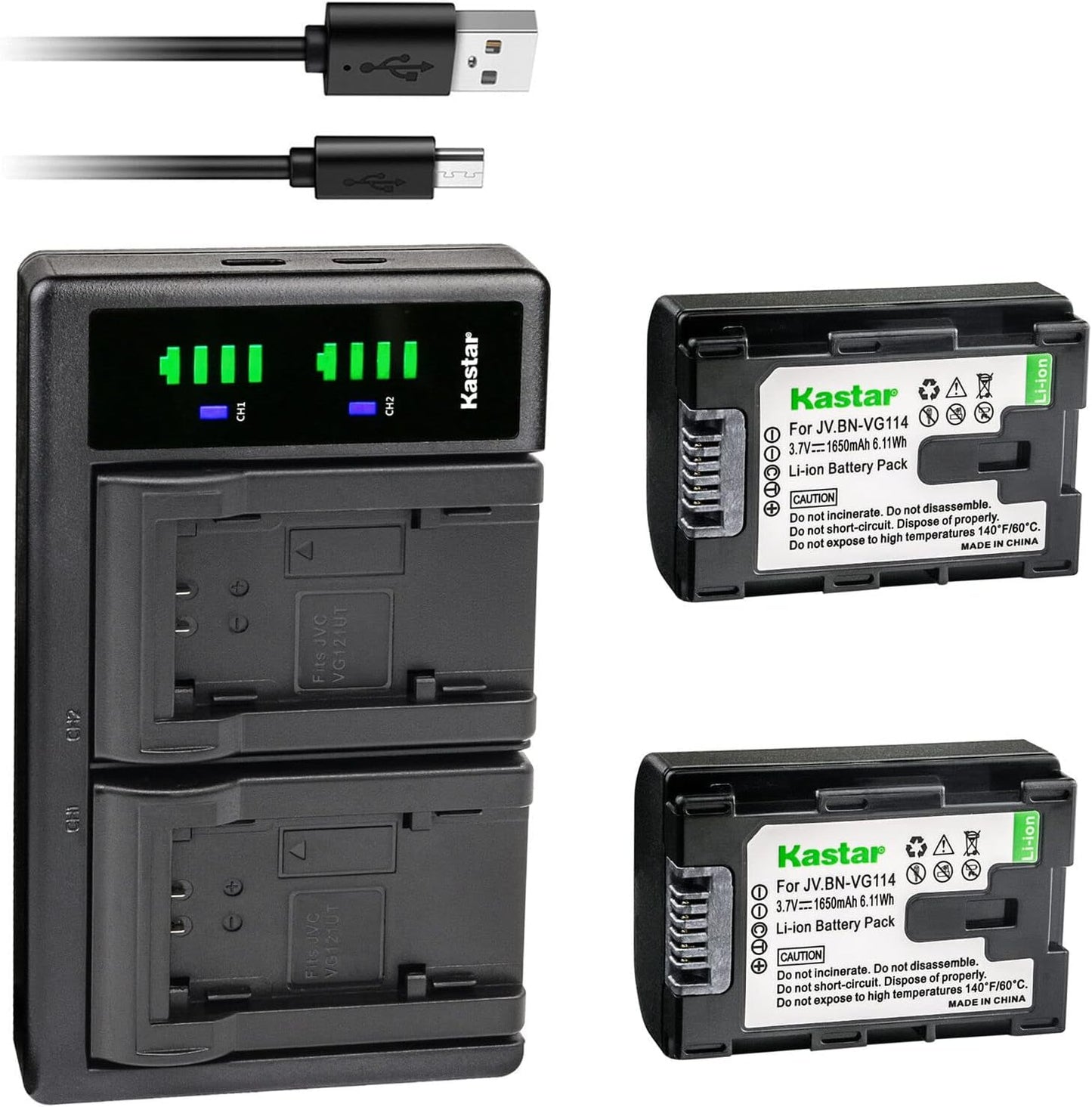 Kastar 2-Pack Battery and LTD2 USB Charger for JVC Everio Models