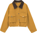 Womens Cropped Contrast Collar Utility Cargo Jacket - Casual Layer