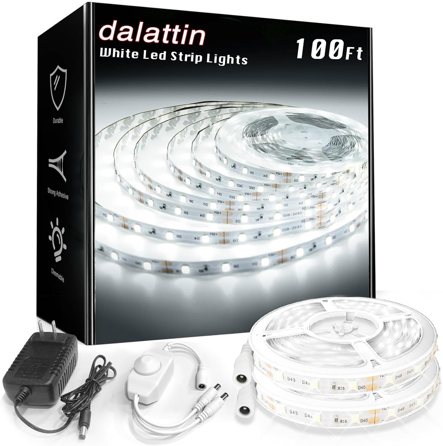 Dimmable Bright 100ft White LED Strip Lights for Home Use