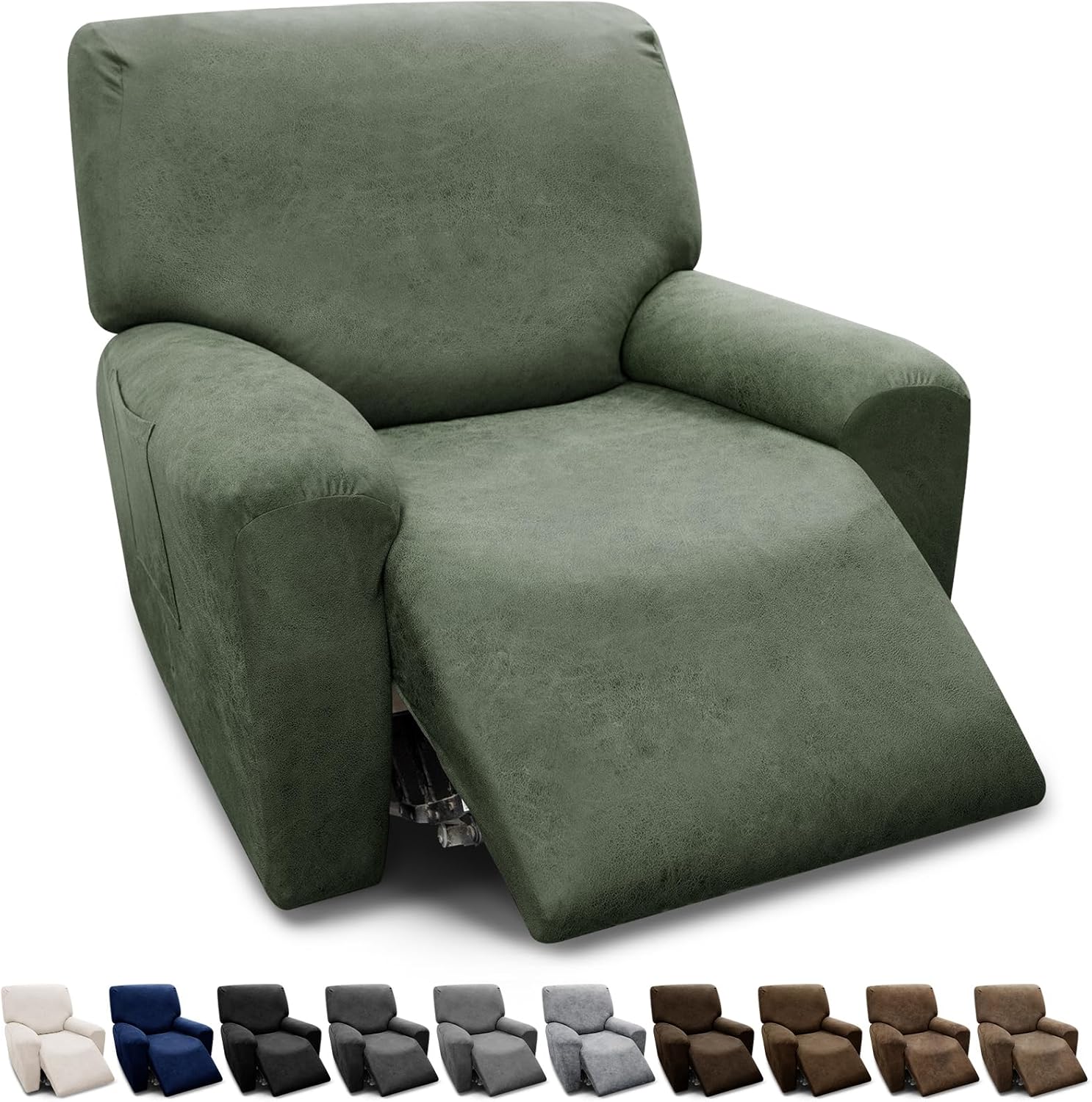 Recliner Chair Covers 4-Piece Set for XL Recliners Army Green