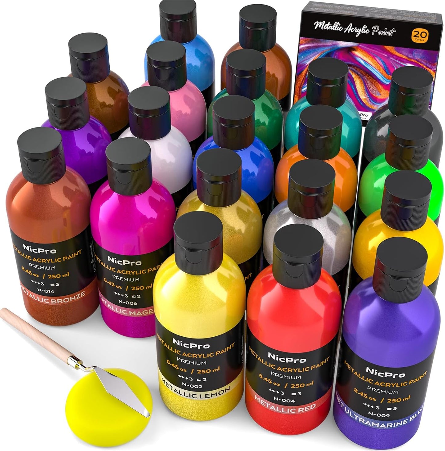 Nicpro Metallic Acrylic Paint Set - 20 Vibrant Colors for Art