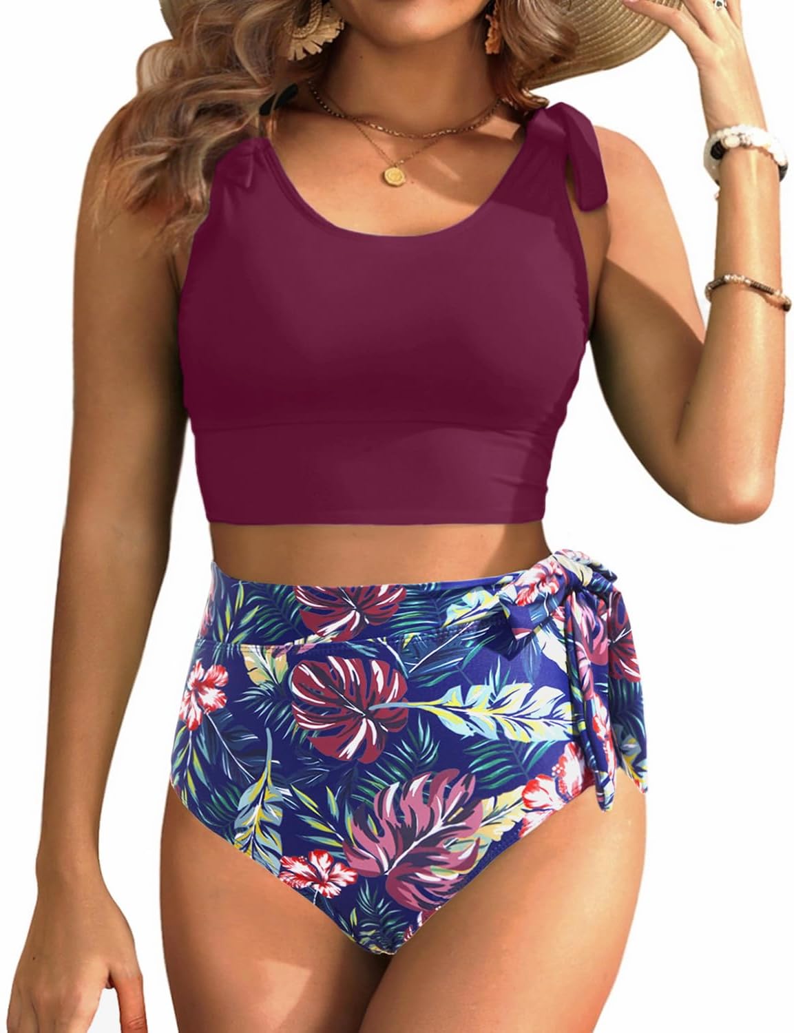 Two Piece High Waisted Swimsuits for Women with Tummy Control