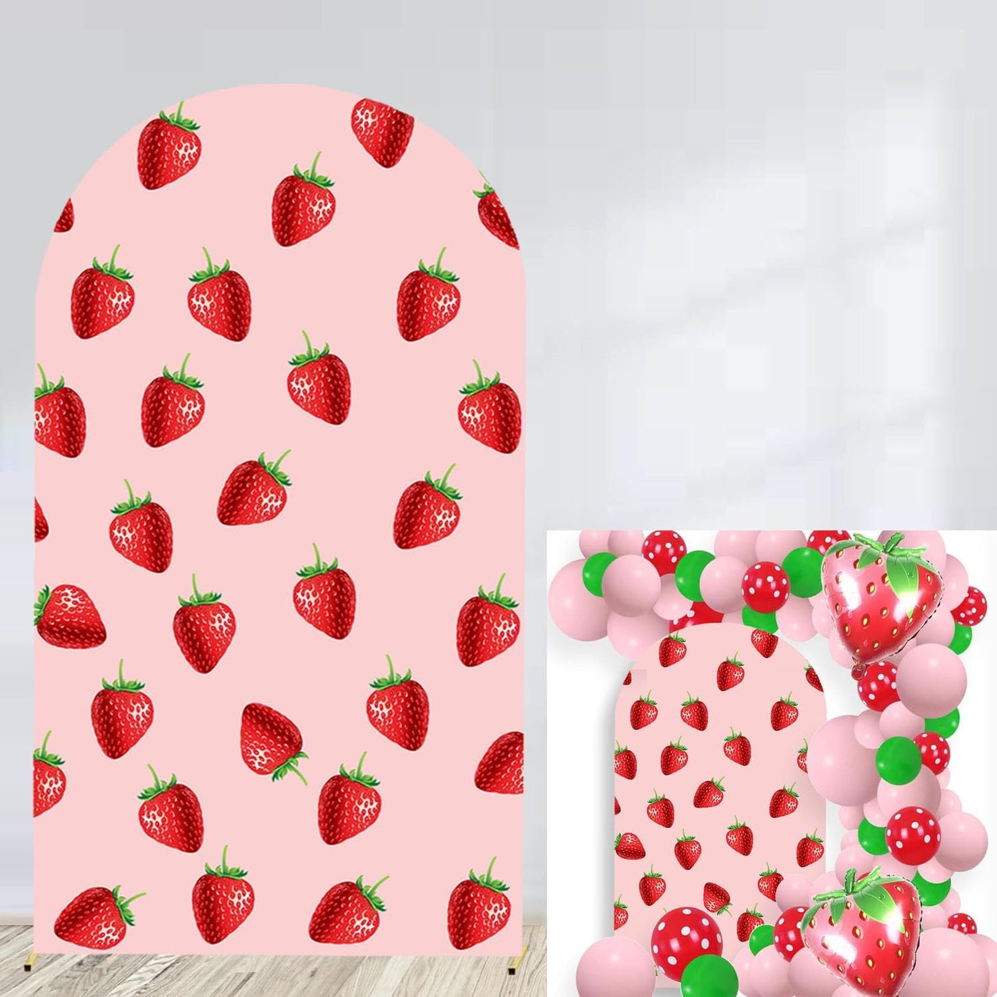 Pink Strawberry Theme Arch Backdrop Covers for Celebrations
