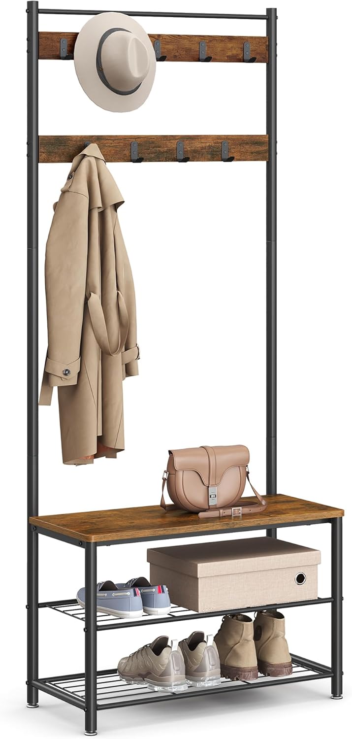 VASAGLE Coat Rack with Shoe Storage Bench for Entryway