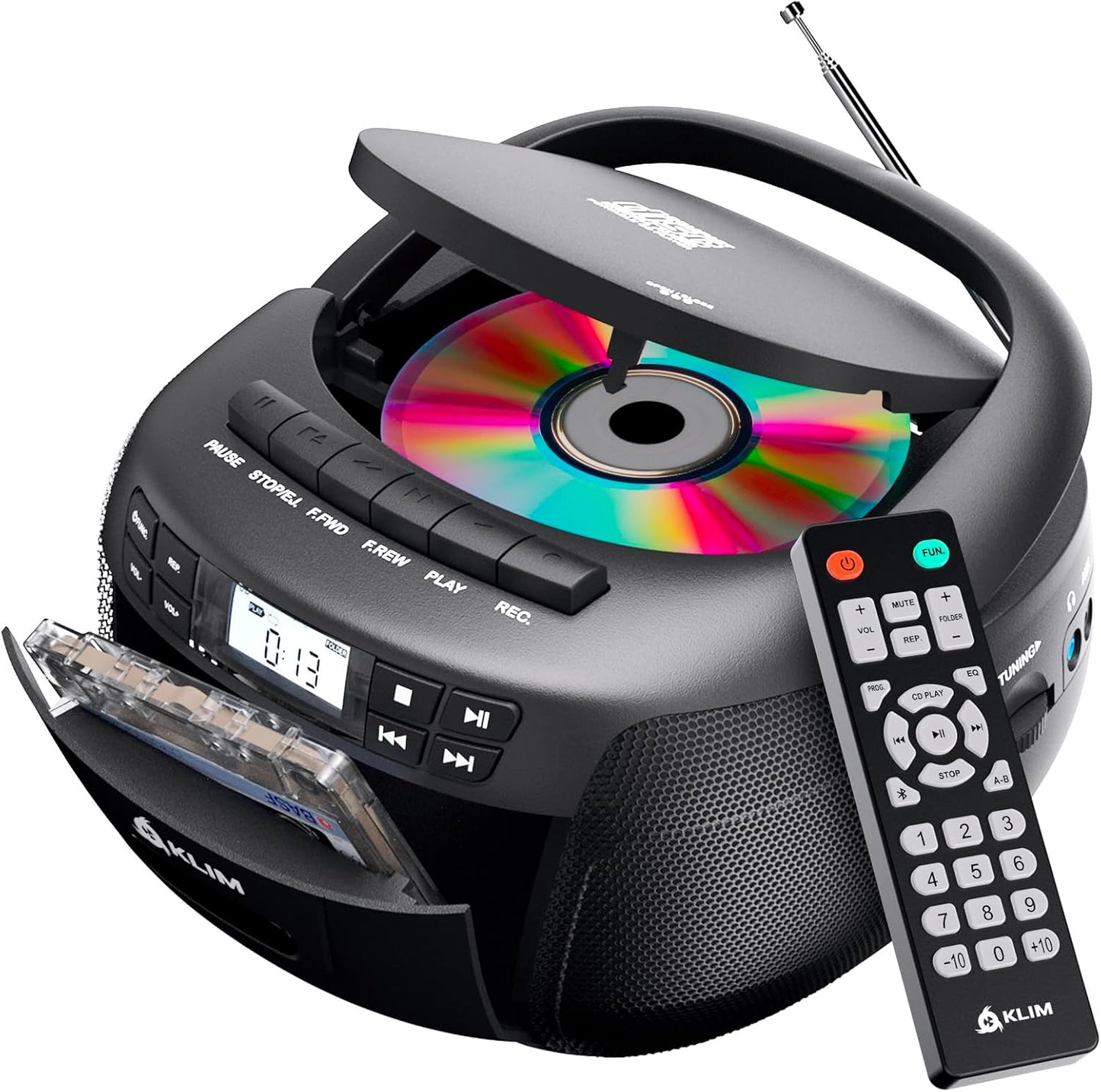 KLIM CD Cassette Tape Player Boombox with Bluetooth and Radio