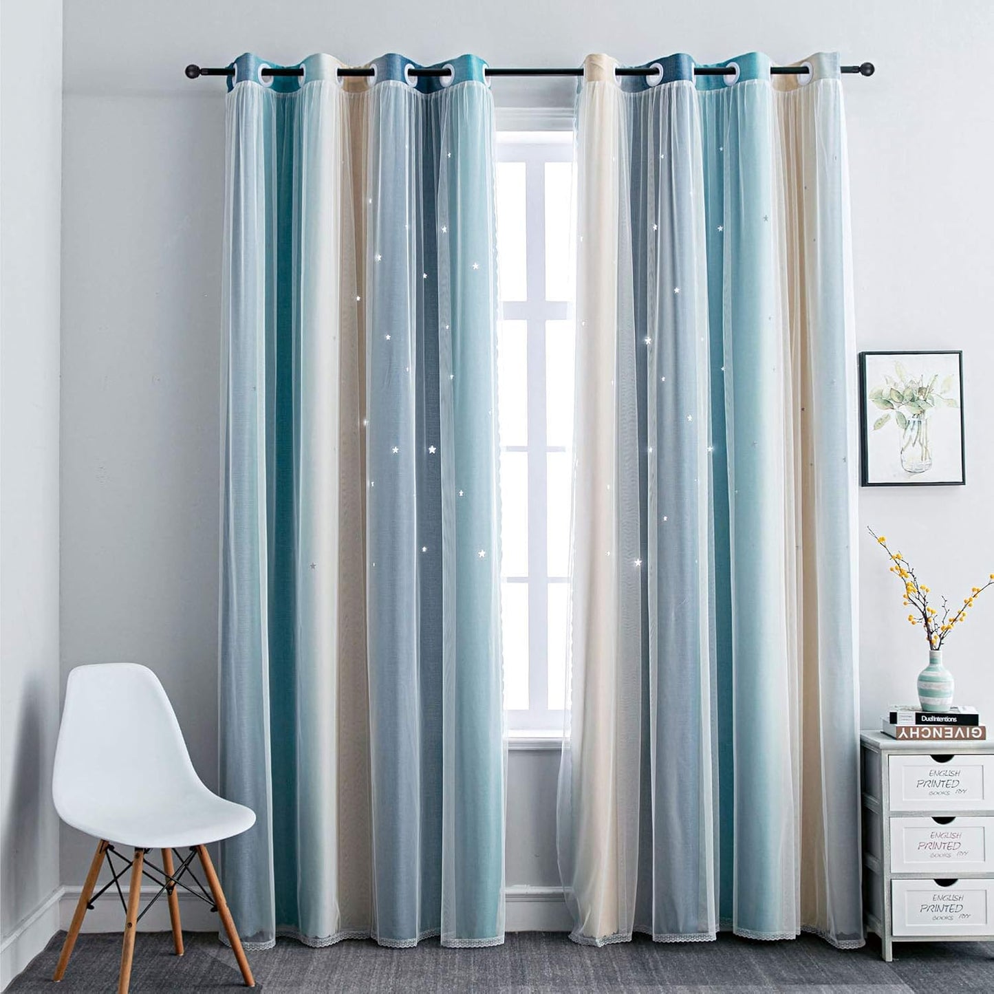 FANLI Ombre Rainbow Blackout Curtains for Kids Room Decor