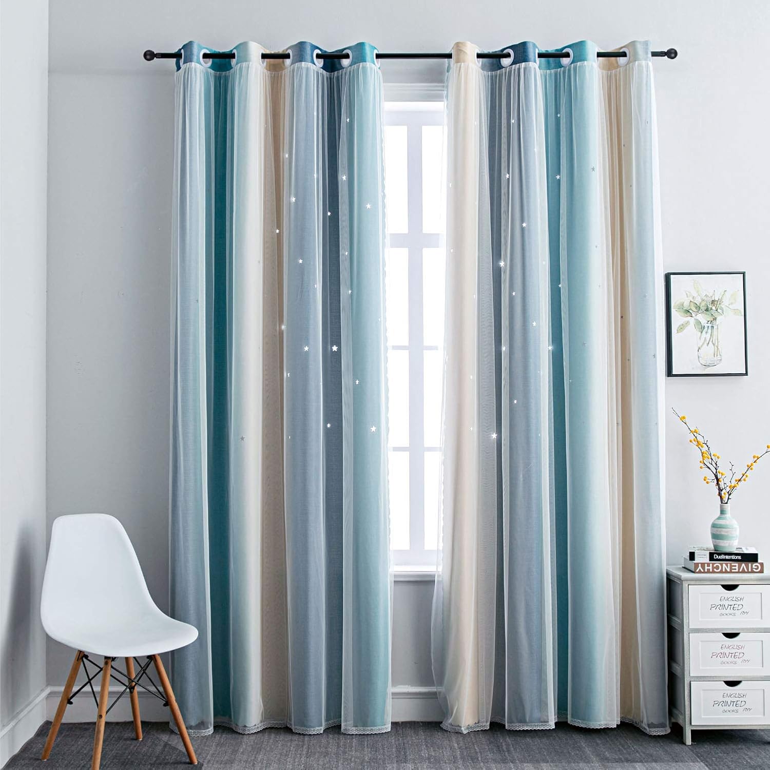 FANLI Ombre Rainbow Blackout Curtains for Kids Room Decor