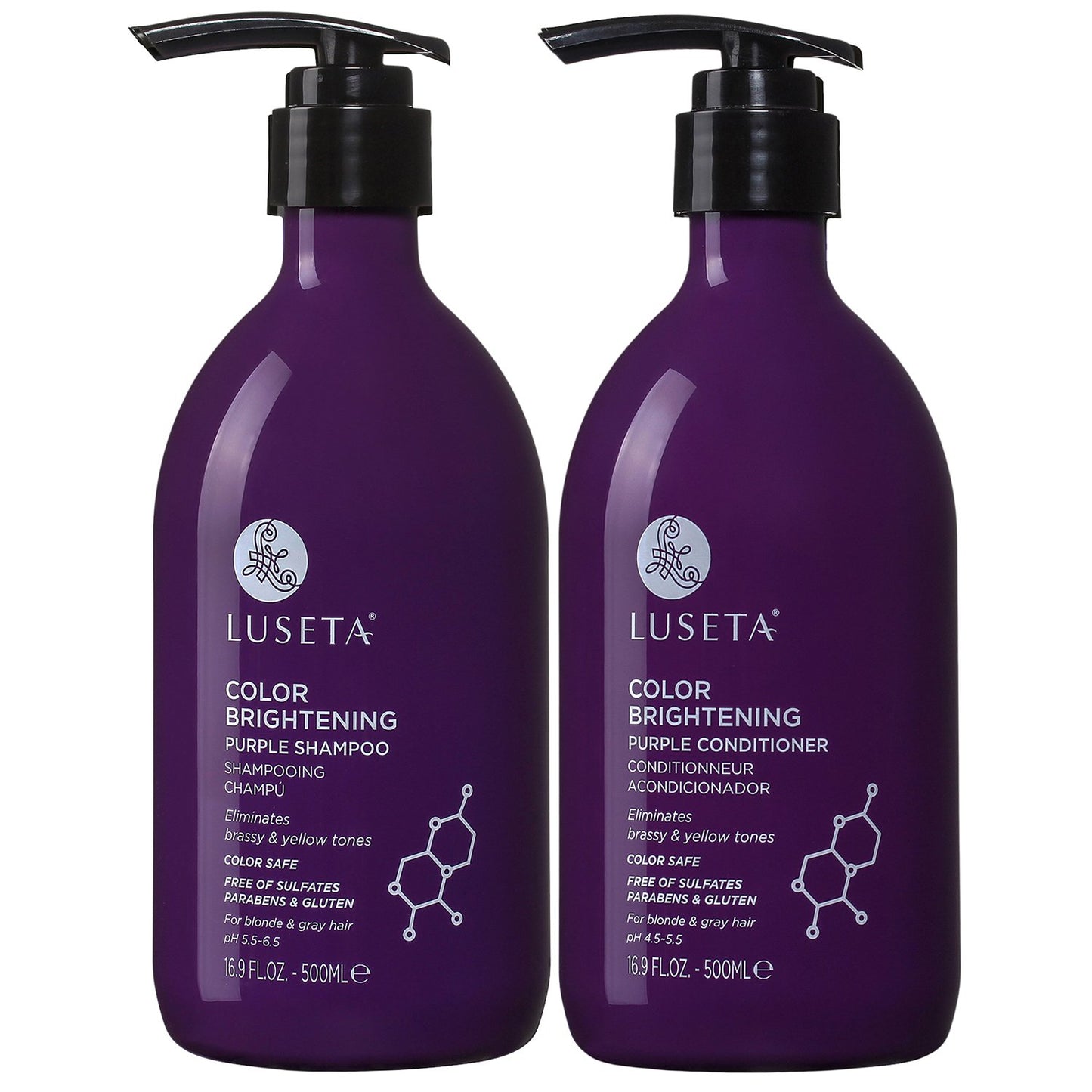Luseta Purple Shampoo Set - Sulfate & Paraben Free - Coconut Oil Infused - 16.9oz x2