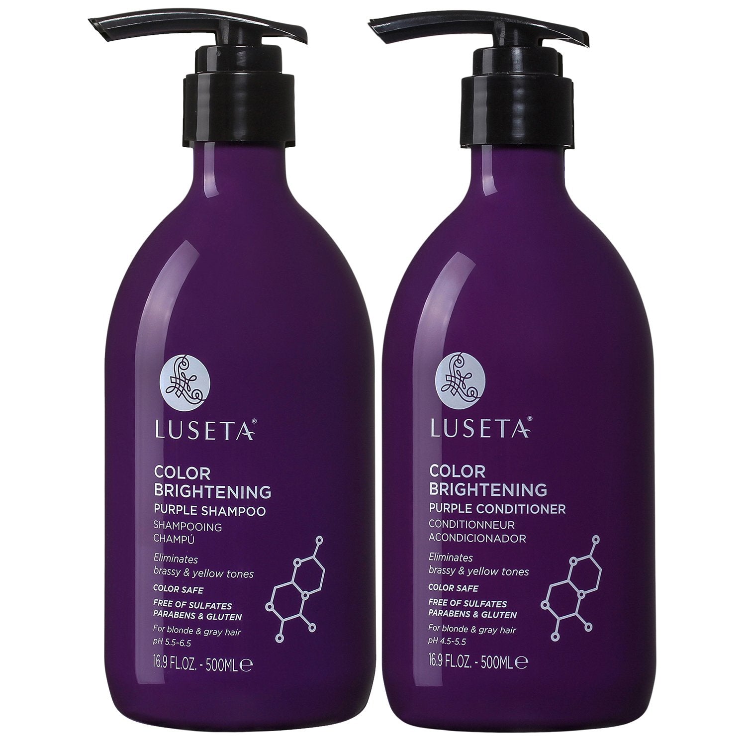 Luseta Purple Shampoo Set - Sulfate & Paraben Free - Coconut Oil Infused - 16.9oz x2