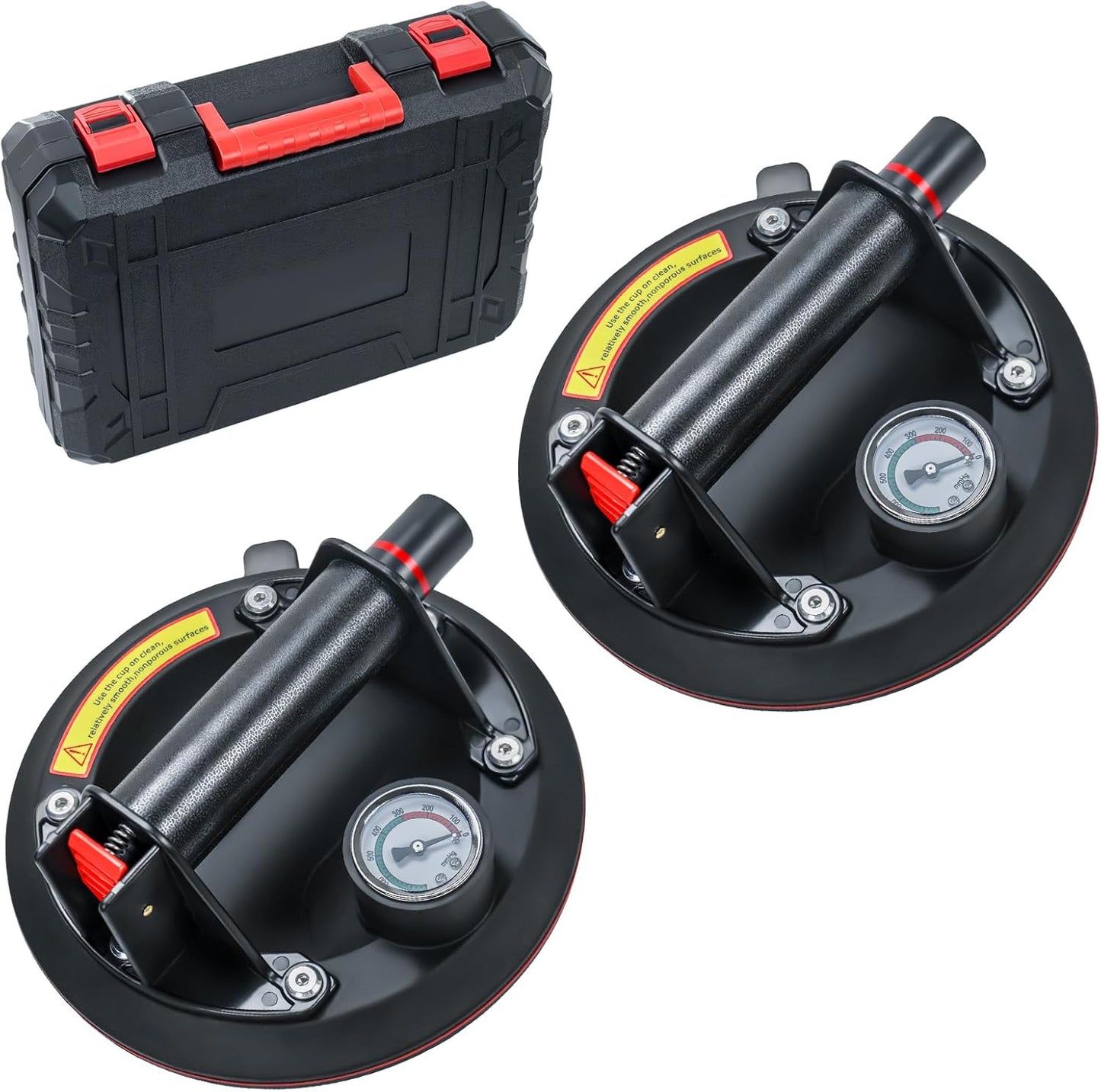 8in Heavy Duty Glass Suction Cups with Pressure Gauge for Lifting