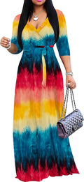 PinkPatty Women's Plus Size Maxi Dress 3/4 Sleeve - Boho Tie Dye