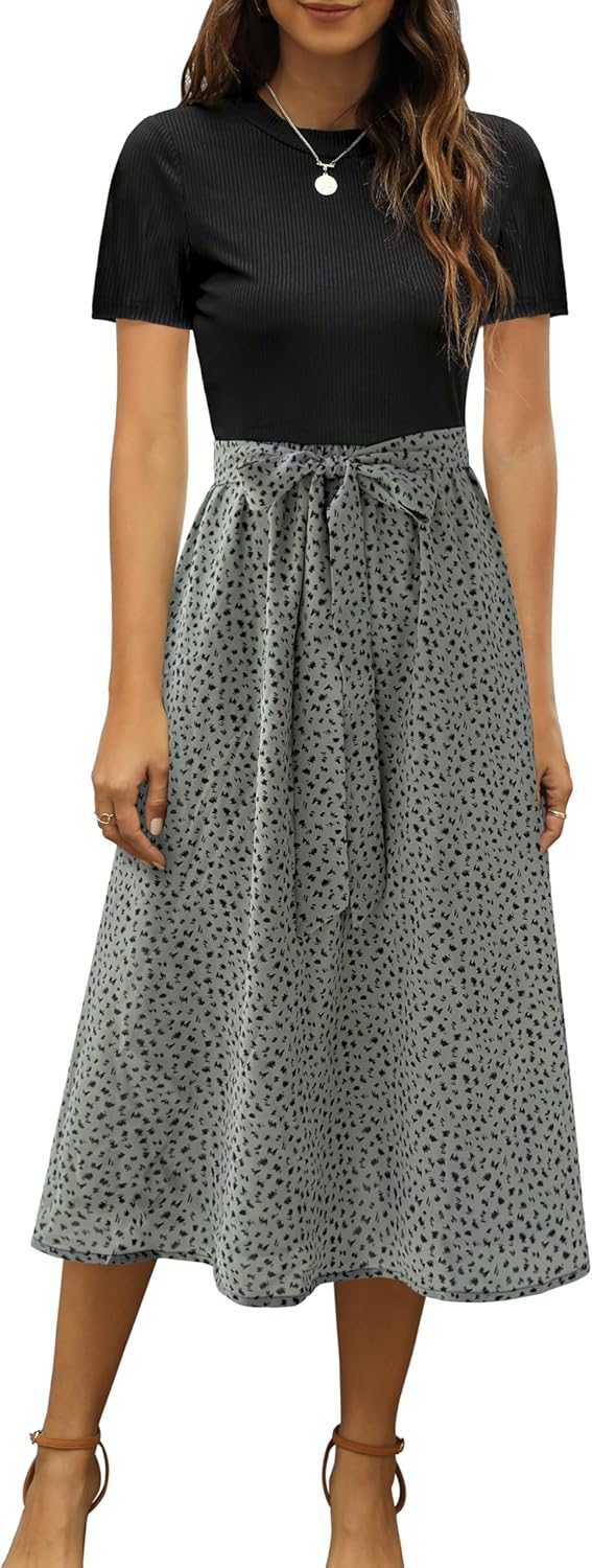 Zattcas Women Summer Dress Short Sleeve Modest Midi Outfit