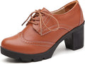 DADAWEN Women's Classic T-Strap Platform Mid-Heel Oxfords Shoes