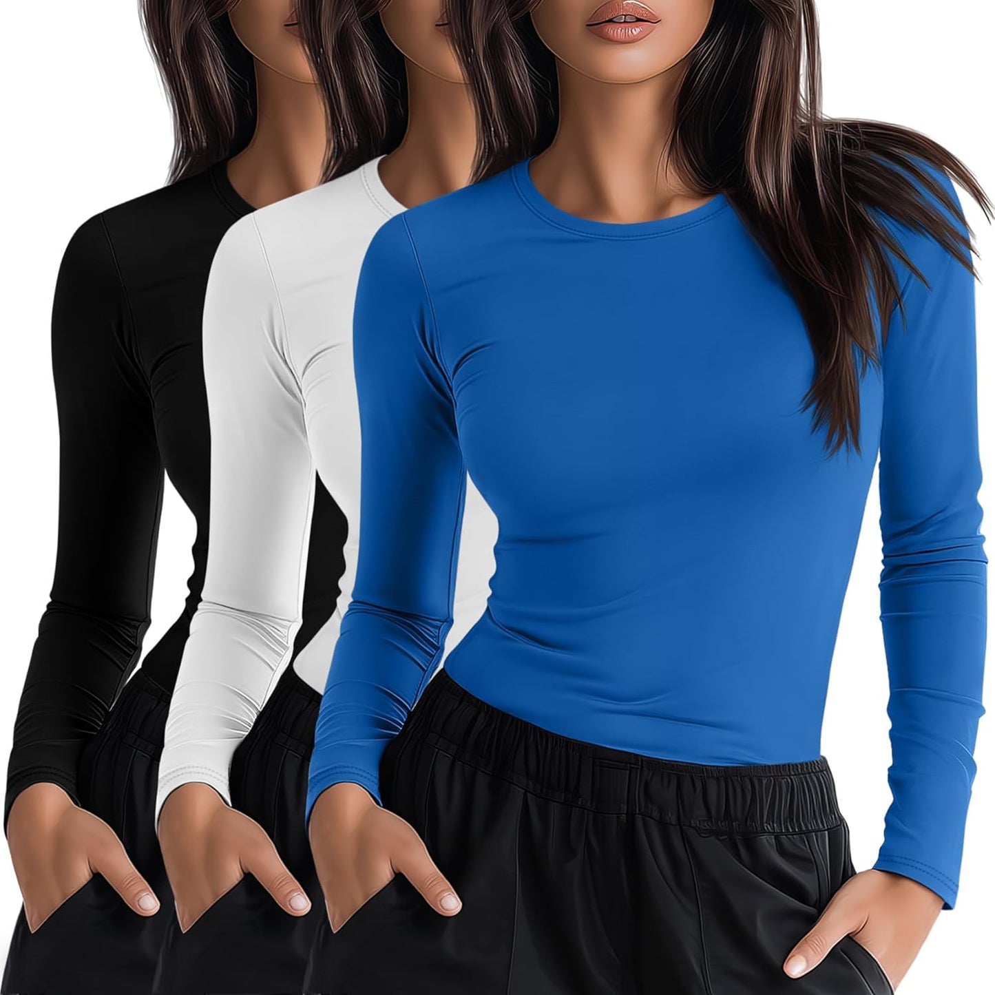 Neer 3 Pack Womens Long Sleeve Crewneck Underscrub Shirts