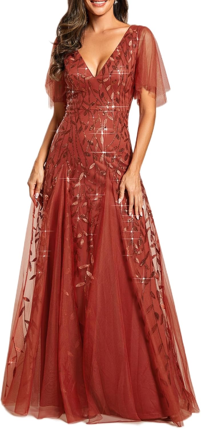 Stunning Sequin Sparkly V-Neck A-Line Evening Dress for All Occasions