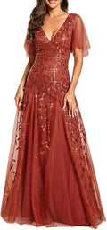 Ever-Pretty Sequin Sparkly V-Neck Floor-Length A-Line