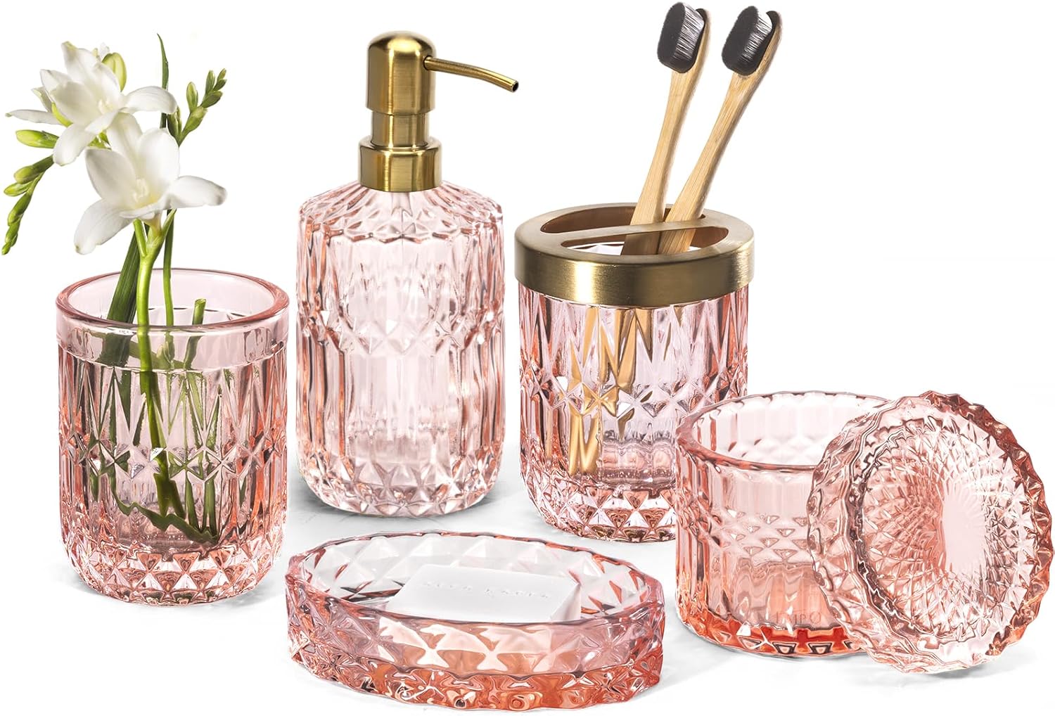 EMPO 6PCS Bathroom Clear Glass Accessories Set for Modern Decor