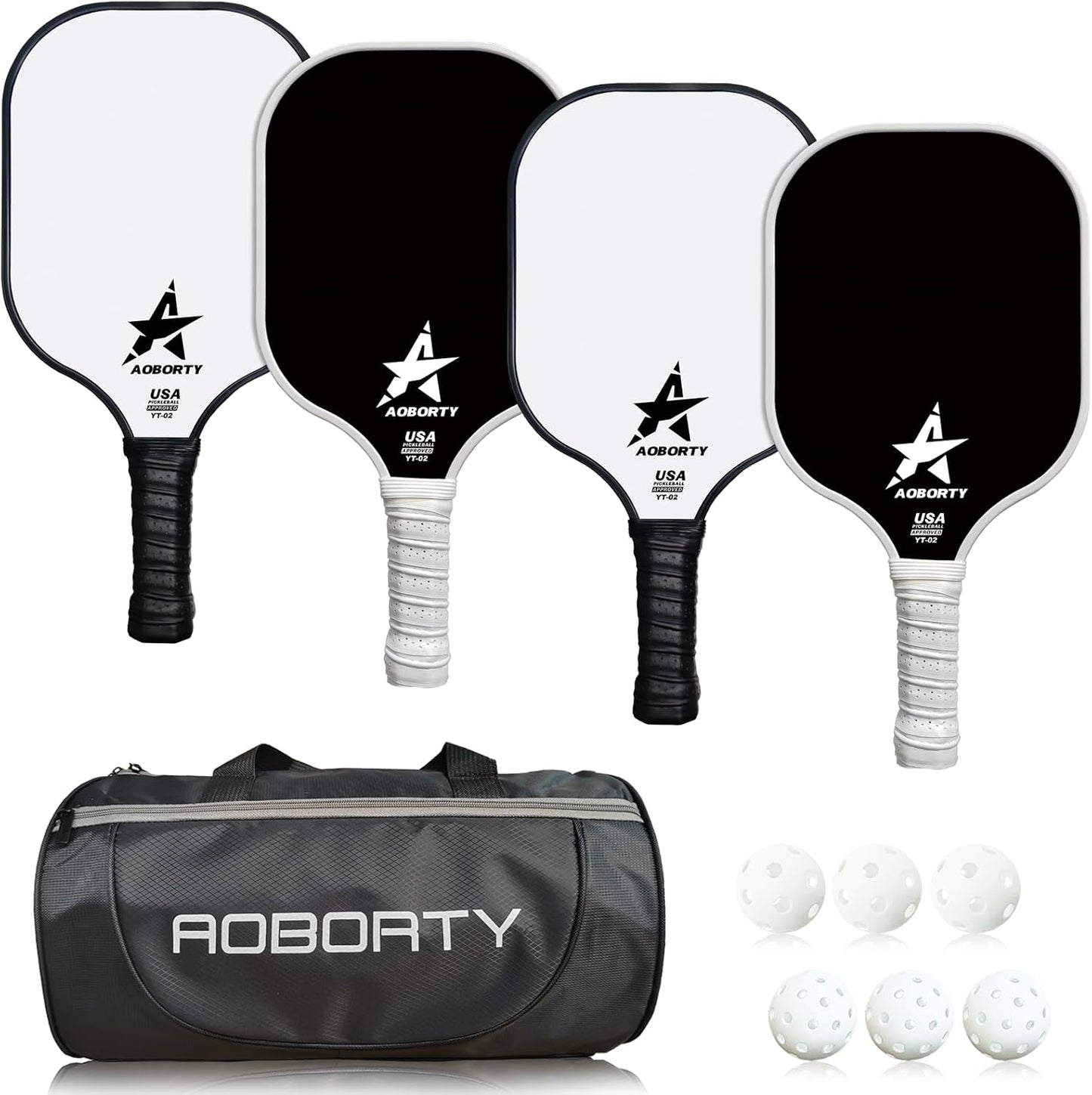 Pickleball Paddles 4 Pack - Premium Rackets with Balls & Bag