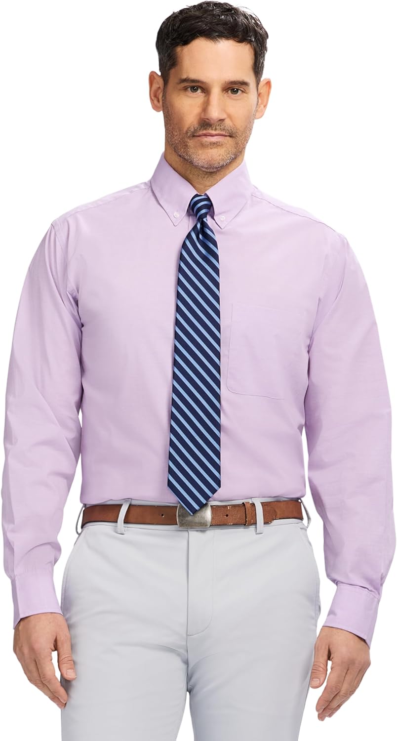 IZOD Men's Dress Shirt Regular Fit Long Sleeve Wrinkle Free