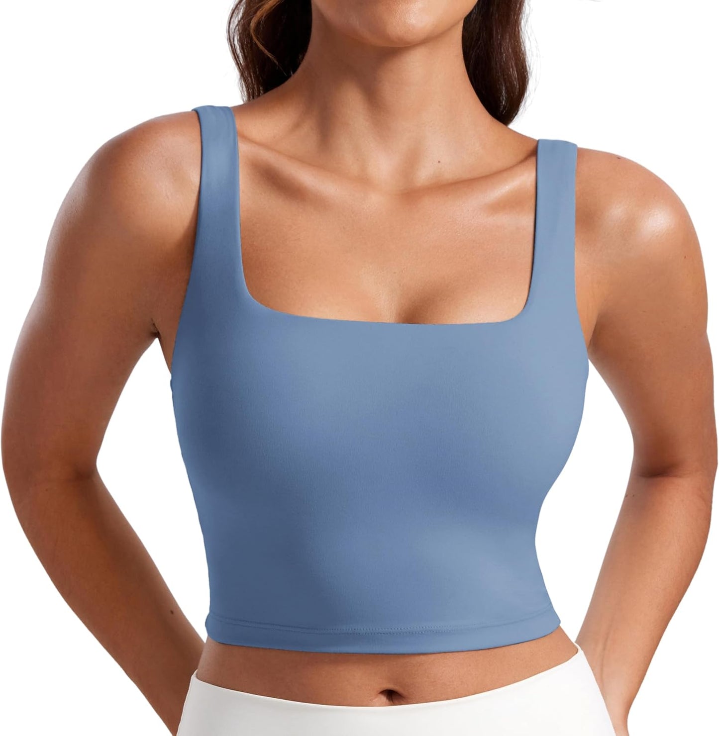CRZ YOGA Butterluxe Square Neck Crop Tank Tops for Women