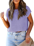 Womens Cropped Sweater Vest Cap Sleeve Crop Top - Lightweight Knit is