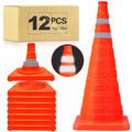 28 in Collapsible Traffic Safety Cones 12 Pack - Space-Saving Parking