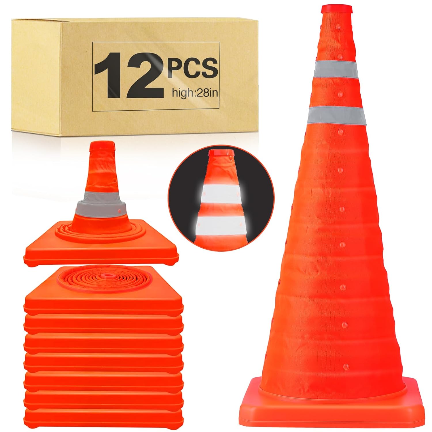 28 Inch Collapsible Traffic Safety Cones for Parking and Training