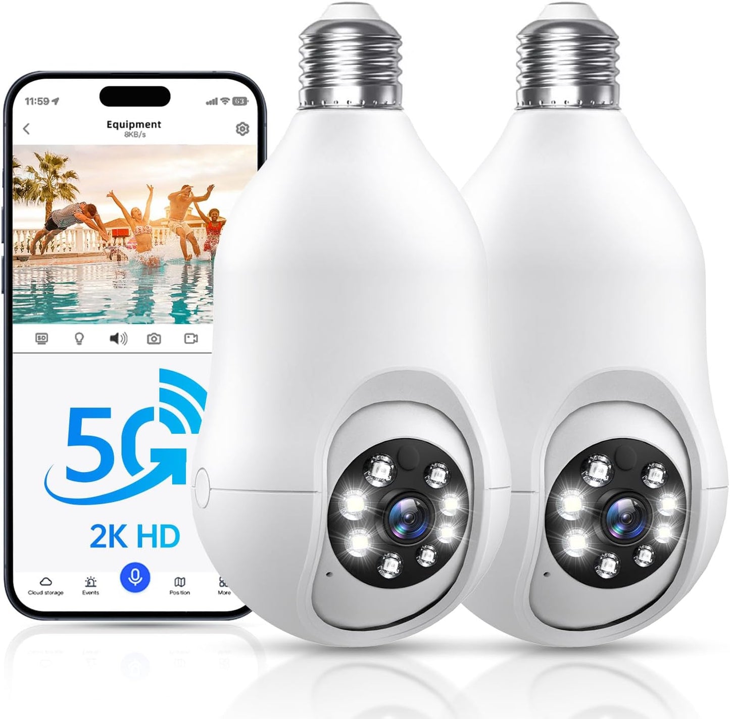 Light Bulb Security Camera 2 Pack with 2K Night Vision Features