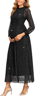 Maternity Sparkly Mesh Halter Neck A Line Dress - Elegant Maternity