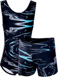Girls Marble Line Gymnastics Leotard with Shorts - Ages 4-16