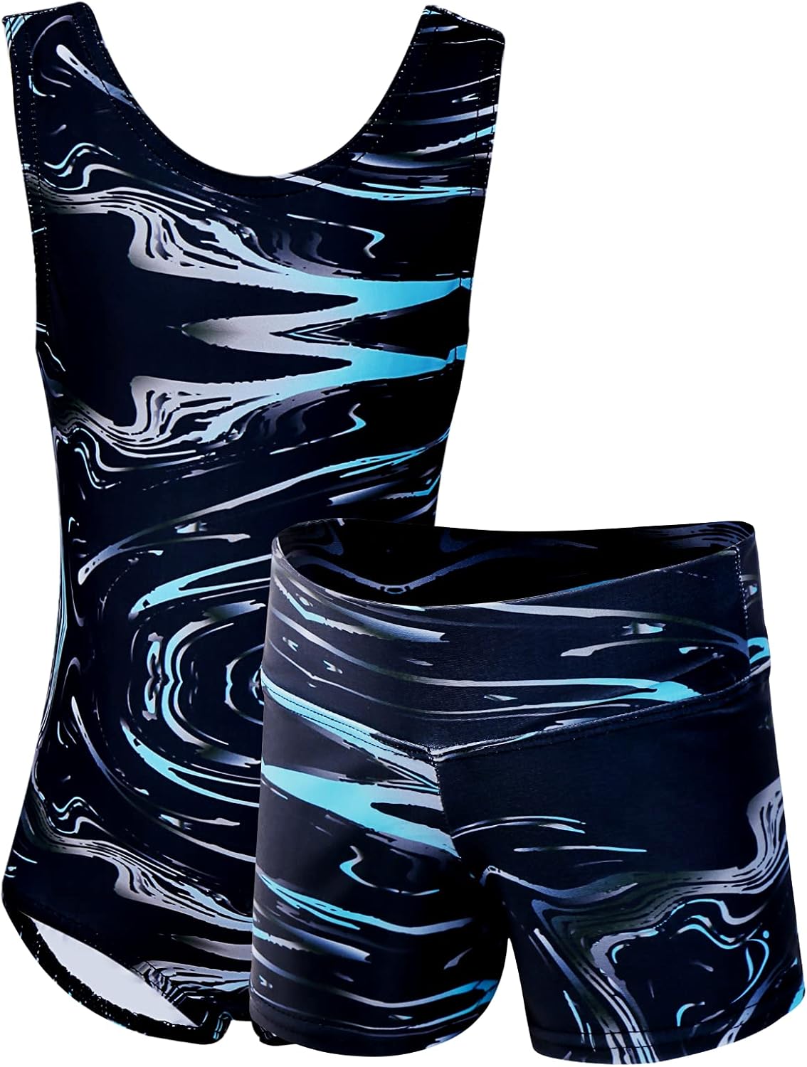 Dancina Marble Line Gymnastics Leotards for Girls with Shorts
