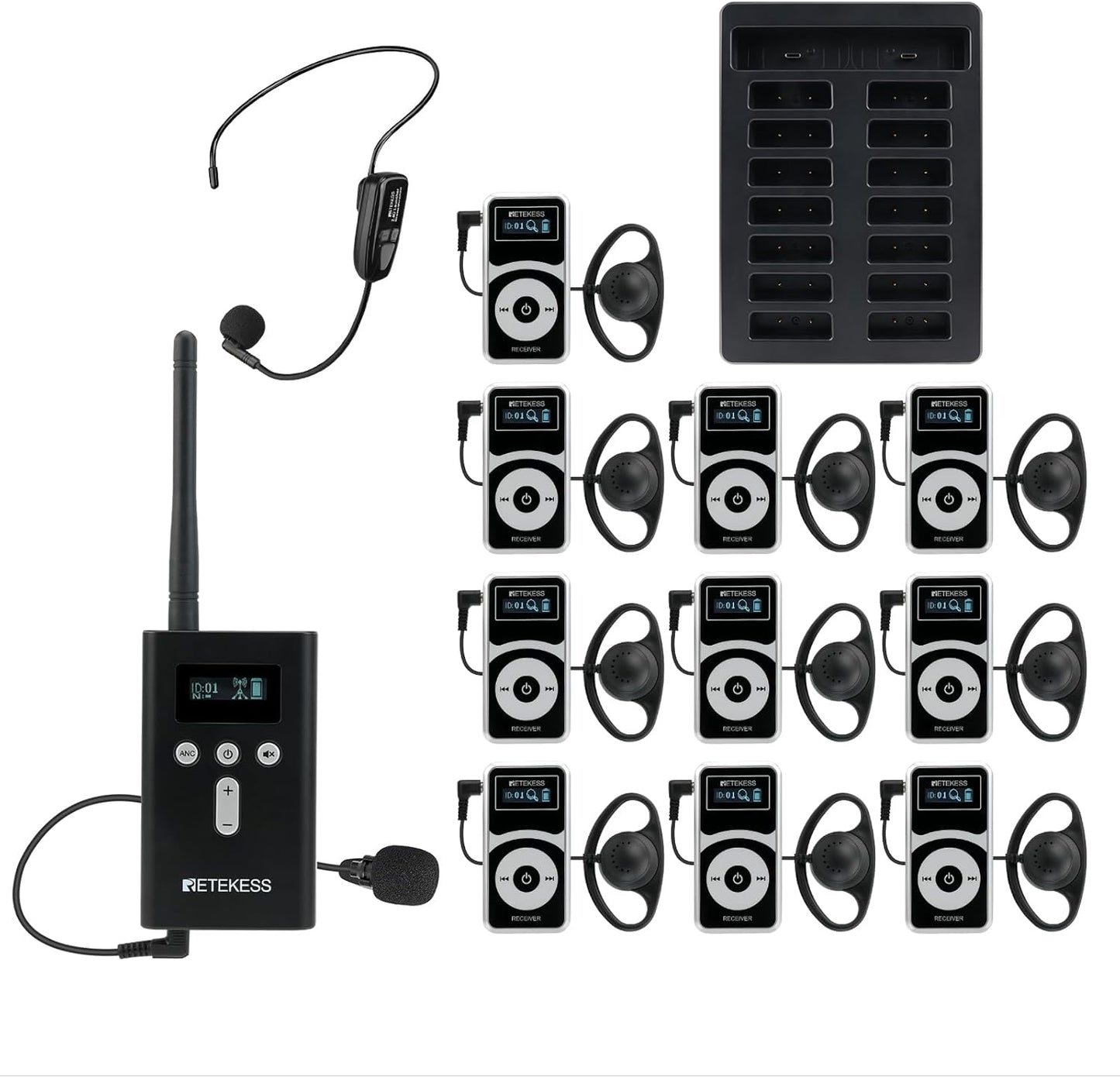 Retekess T130P Tour Guide System with Wireless Headsets for Clarity