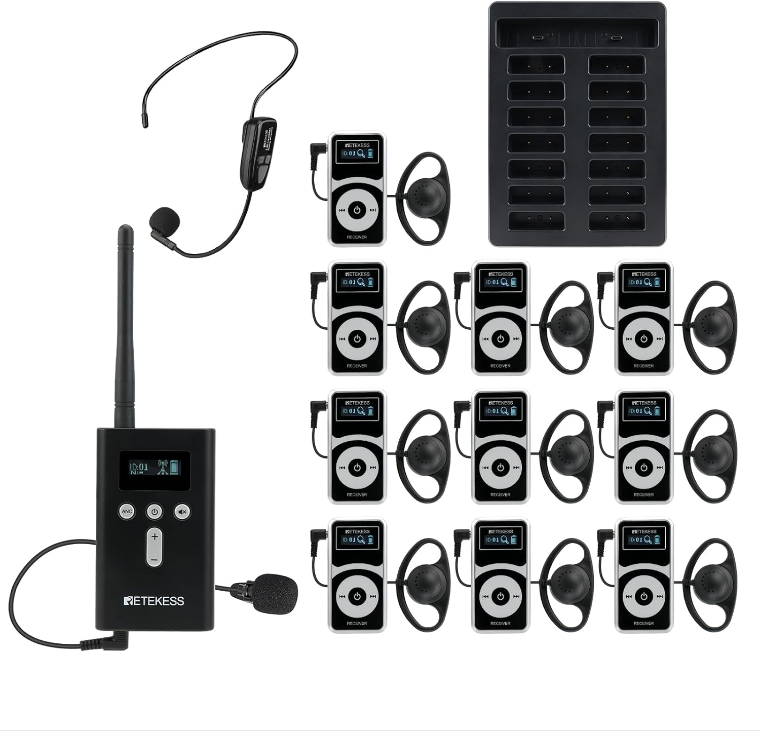 Retekess T130P Tour Guide System with Wireless Headsets for Clarity