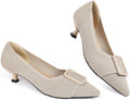 Women Kitten Heels Knit Pointed Toe Pumps - Pearl Bow Accent