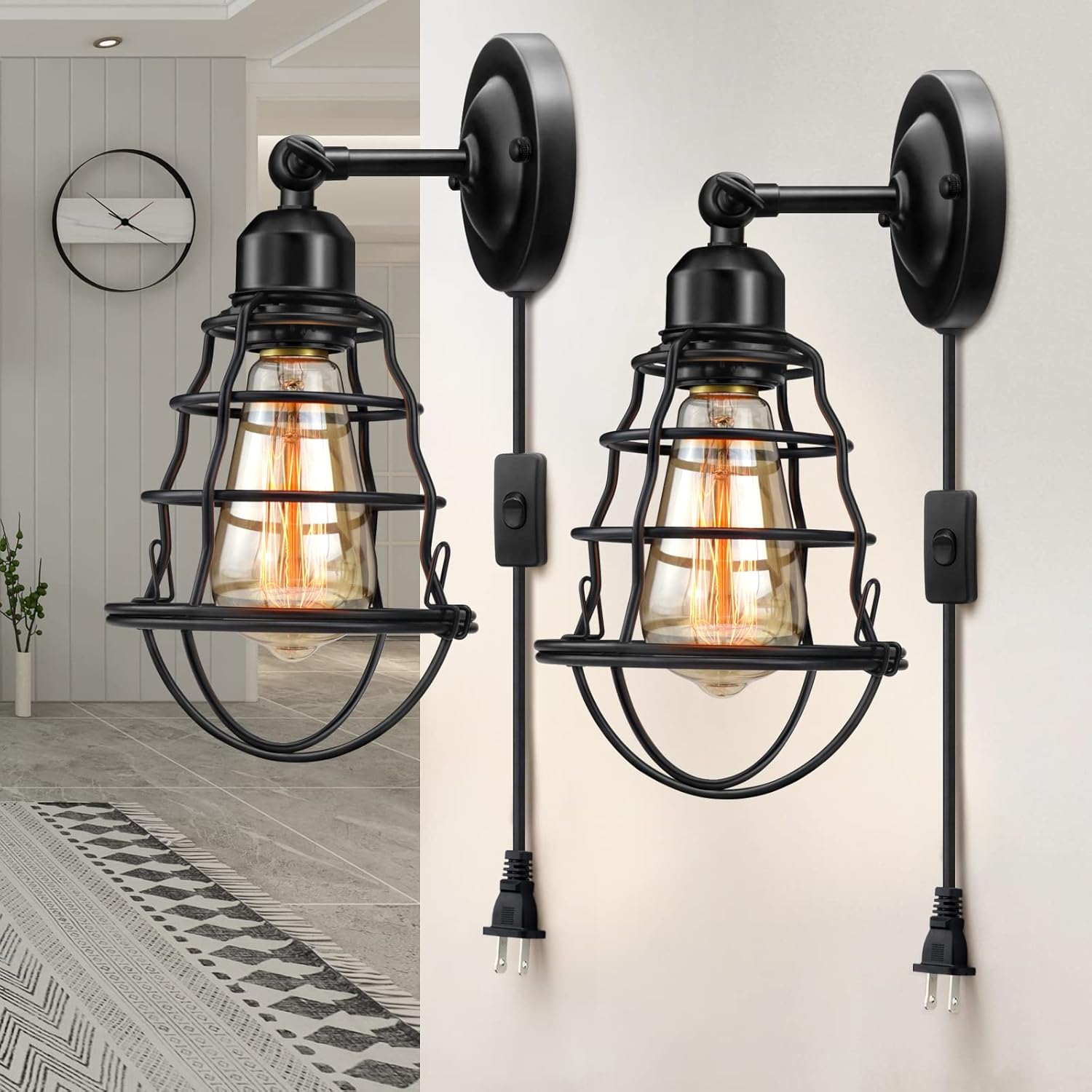 LYOOWNG Plug in Wall Sconces - Vintage Industrial Style