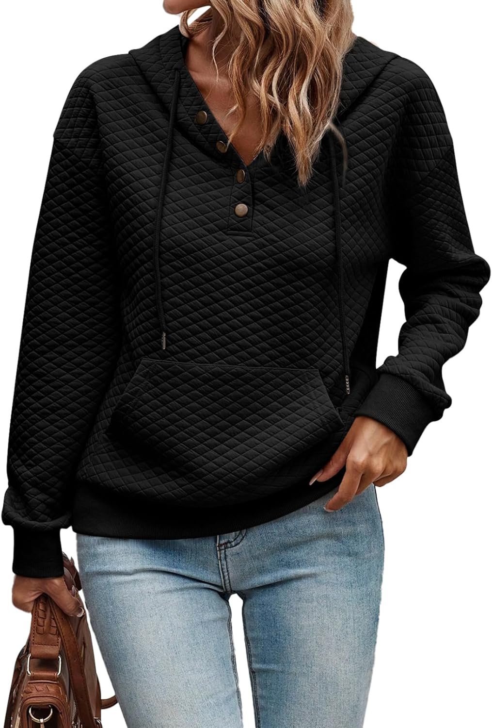 SHEWIN Women's Casual Long Sleeve Quilted Hoodie for Fall