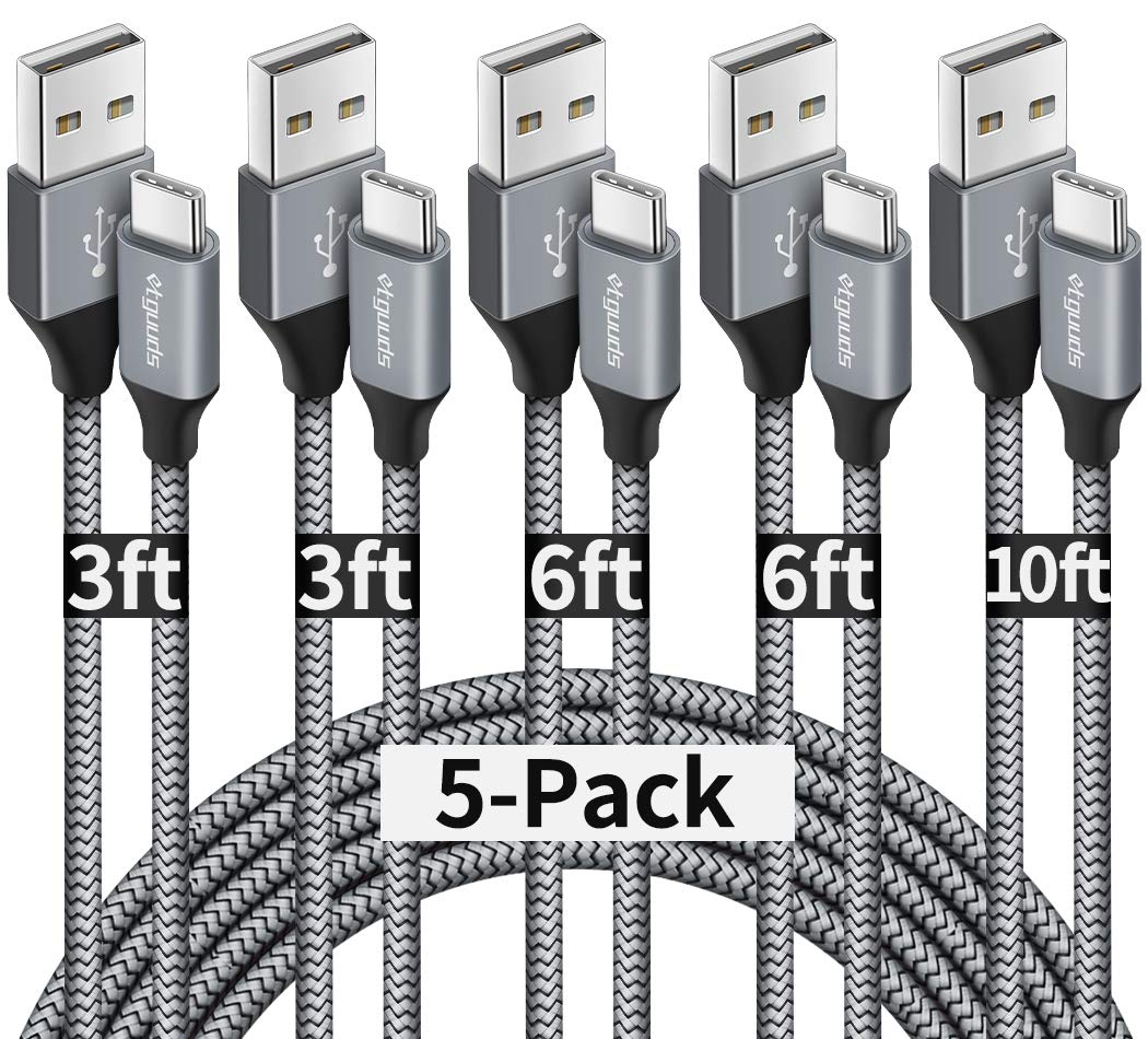 Fast Charge 5-Pack USB-C Cable Set | iPhone/Samsung Compatible