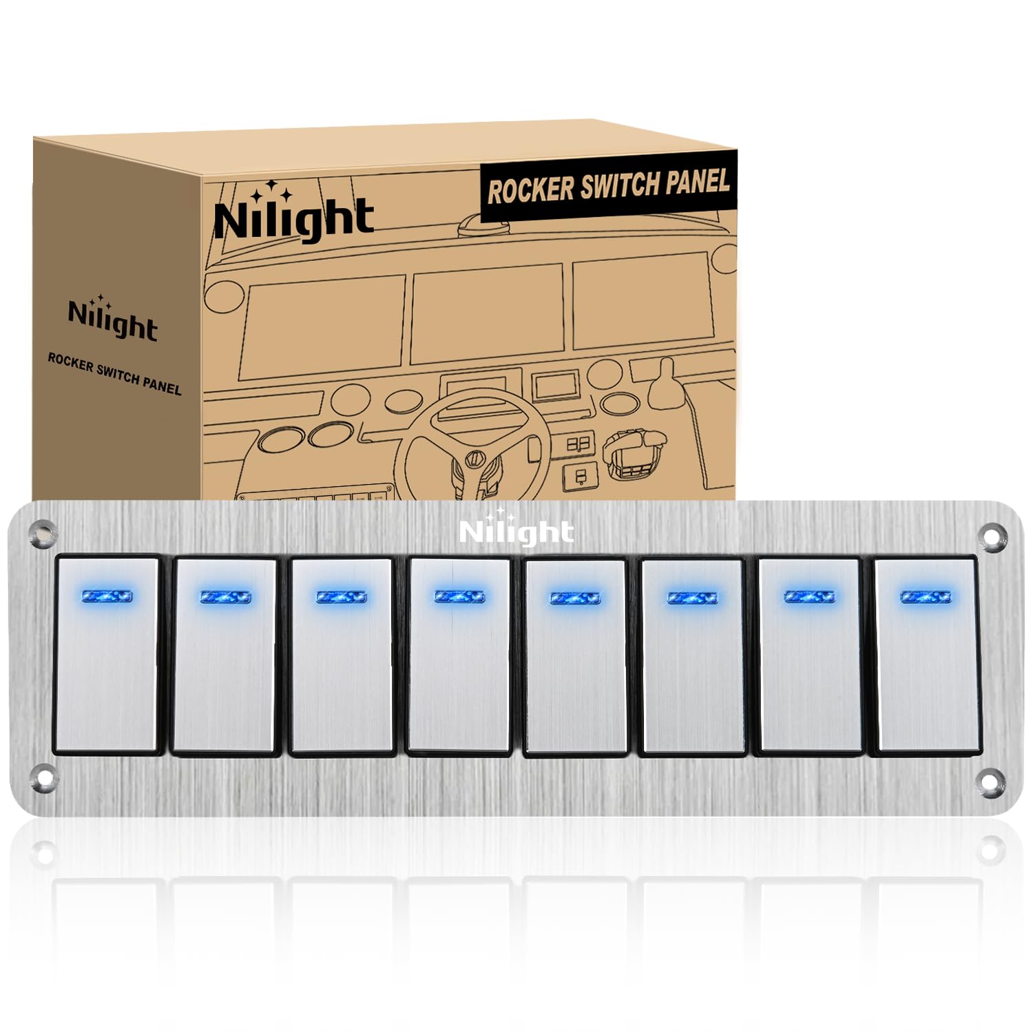 Nilight 8 Gang Rocker Switch Panel for Automotive and Marine Use