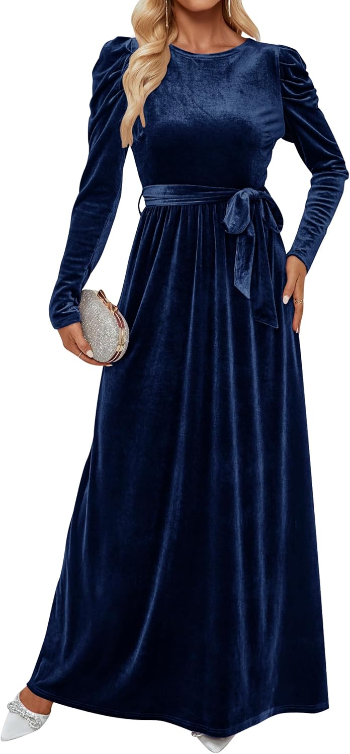 ZESICA Women's Velvet Maxi Dress for Elegant Occasions