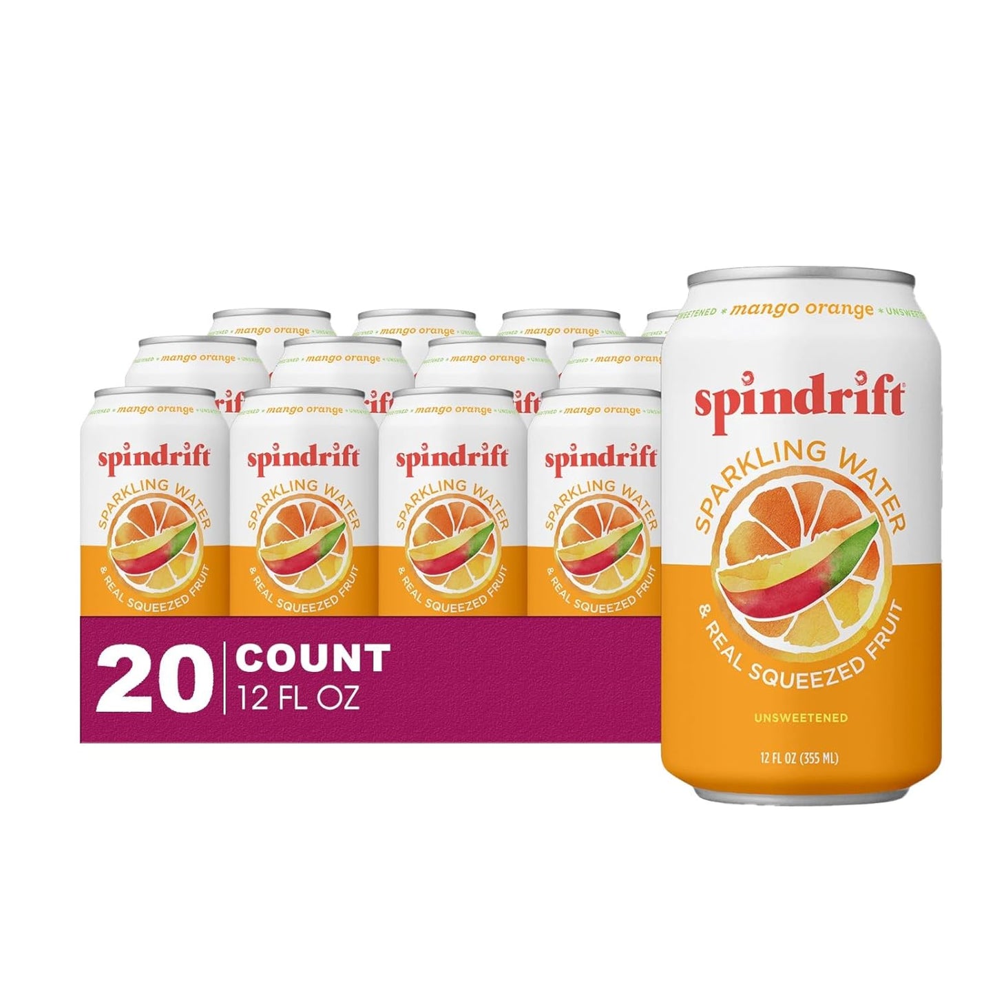 Mango-Orange Sparkling Water 20-Pack with Real Fruit Flavor