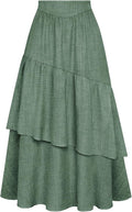 Belle Poque Vintage Tiered Long Skirt High Waisted Asymmetrical Ruffle