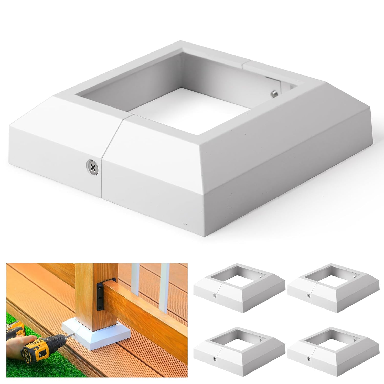 4 pcs 4x4 Aluminum Deck Post Base Cover for Railings and Stairs
