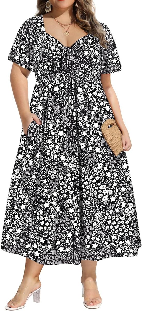 Plus Size Summer Maxi Dress for Curvy Women with Sweetheart Neck