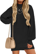 Turtleneck Sweater Dress Oversized Lantern Sleeve Mini - Cozy Fall hem